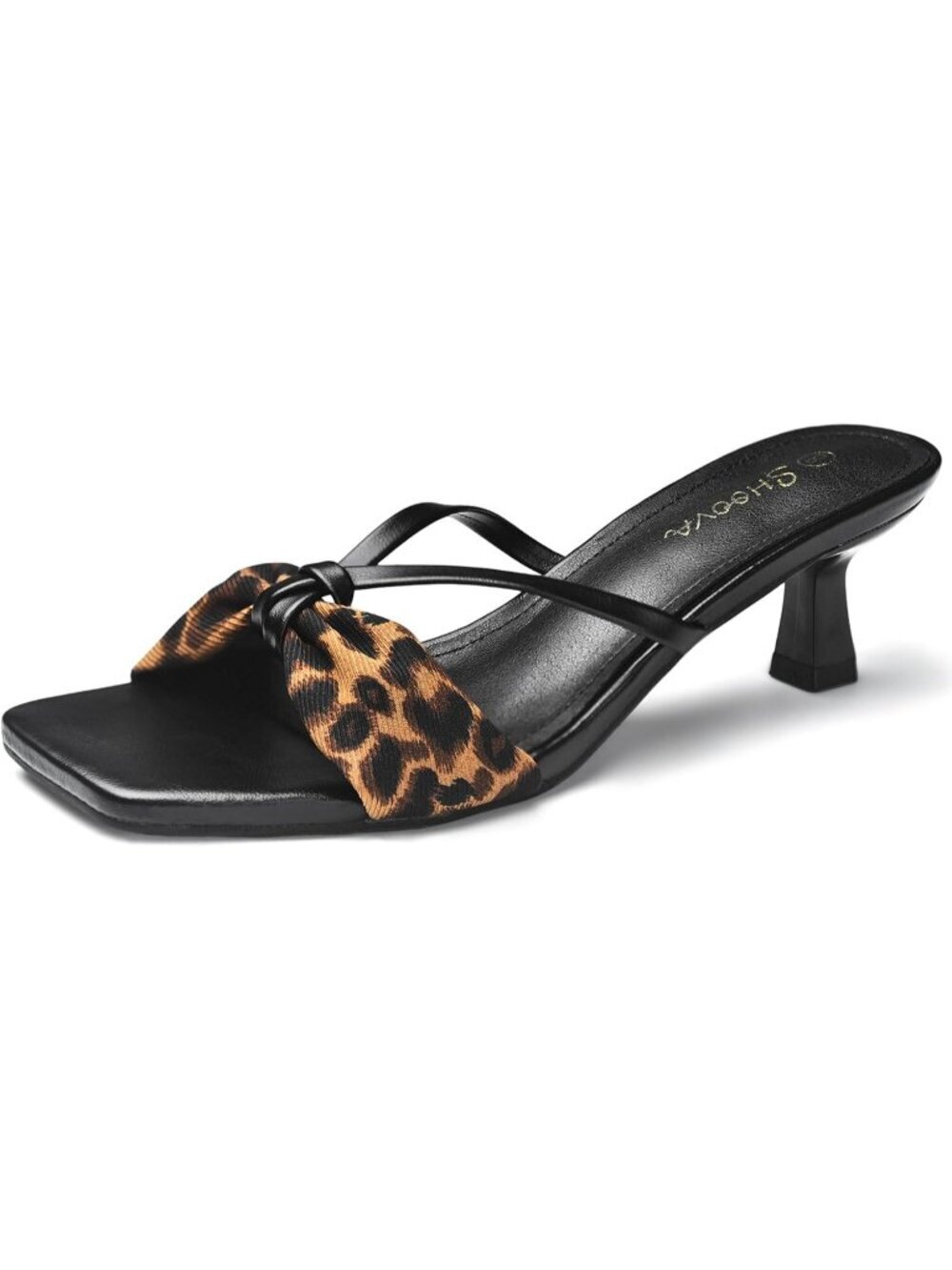 Women's Kitten Heel with Bow Tie Strap and Flip Flop Black Cushioned Slip On